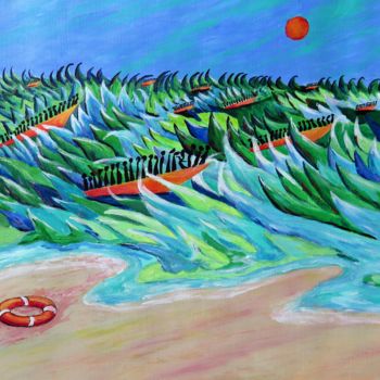 Painting titled "SOS Human boat migr…" by Wabyanko, Original Artwork, Acrylic