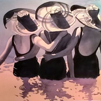 Painting titled "les trois baigneuses" by Jean Guy Dagneau, Original Artwork, Watercolor
