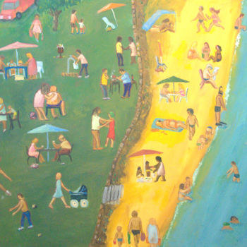 Schilderij getiteld "weekend" door Asher, Origineel Kunstwerk, Olie Gemonteerd op Frame voor houten brancard