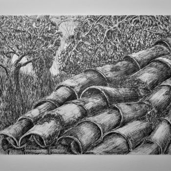 Drawing titled "Le cabanon perdu" by Isabelle Stagg, Original Artwork, Ink