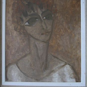 Peinture intitulée "tete-de-femme-en-oc…" par Ioana, Œuvre d'art originale, Huile