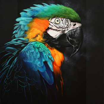 Painting titled "Parrot macaw bird p…" by Skyzune Art, Original Artwork, Acrylic Mounted on Wood Stretcher frame