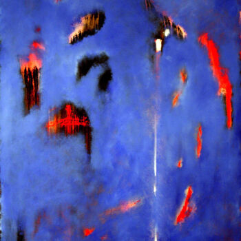 Peinture intitulée "Météorites bleues" par Alliet-Delacroix, Œuvre d'art originale, Huile