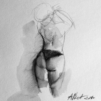Dessin intitulée "Nu de dos, culotte…" par Alliet-Delacroix, Œuvre d'art originale