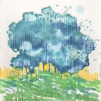 Malerei mit dem Titel "arbre bleu- dessin…" von Delphine Mabed, Original-Kunstwerk