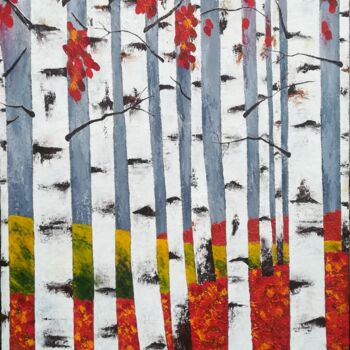Peinture intitulée "Forêt de bouleaux e…" par Severine Soulas, Œuvre d'art originale, Acrylique