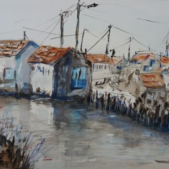 Peinture intitulée "Maisons de pêcheurs…" par Jean-Pierre Missistrano, Œuvre d'art originale, Aquarelle