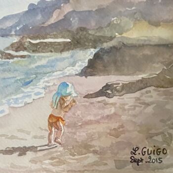 Pintura intitulada "Corse: Fillette sur…" por Lydia Guigo, Obras de arte originais, Aquarela Montado em Plexiglass