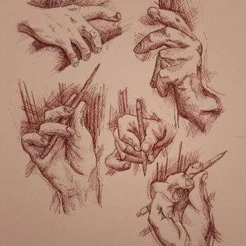 Drawing titled "Studio Di Mani Che…" by Mattia Bugada, Original Artwork, Ink