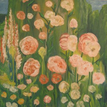 Painting titled "In-the-Valley" by Peter Stutz, Original Artwork, Oil Mounted on Wood Stretcher frame