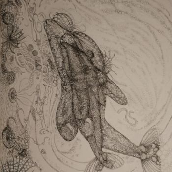 「Dauphins ©」というタイトルの描画 Begaによって, オリジナルのアートワーク, インク