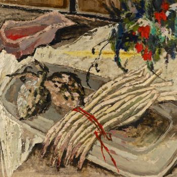 Peinture intitulée "Asperges et articha…" par Dominique Bertrand, Œuvre d'art originale, Huile