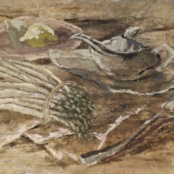 Peinture intitulée "Saucière et asperges" par Dominique Bertrand, Œuvre d'art originale, Huile