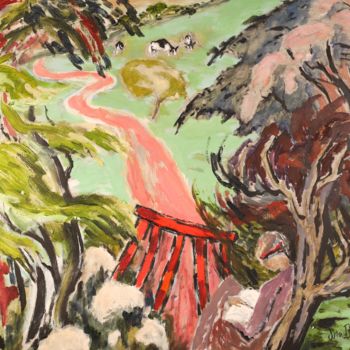 Peinture intitulée "Lecture à la barriè…" par Dominique Bertrand, Œuvre d'art originale, Huile