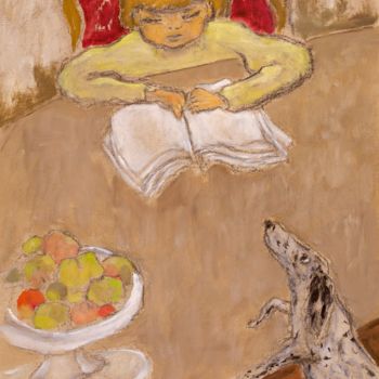 Peinture intitulée "Fillette lisant et…" par Dominique Bertrand, Œuvre d'art originale, Huile