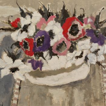 Peinture intitulée "Les anémones" par Dominique Bertrand, Œuvre d'art originale, Huile
