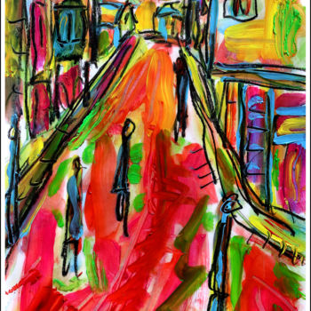 Peinture intitulée "RUE DE VILLAGE" par Jean Mirre, Œuvre d'art originale, Huile