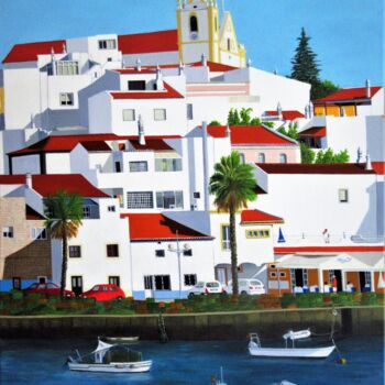 Painting titled "Ferragudo. Sempre B…" by Inês Dourado, Original Artwork, Acrylic Mounted on Wood Stretcher frame