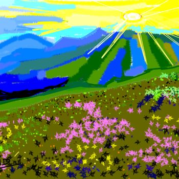 제목이 "valley-of-flowers-1…"인 디지털 아트 Anandswaroop Manchiraju로, 원작, 디지털 페인팅