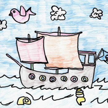 Dessin intitulée "Voilier naviguant" par Audrey Segura, Œuvre d'art originale, Crayon