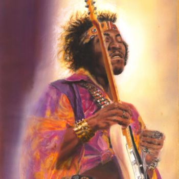Malerei mit dem Titel "Jimi Hendrix  - FIre" von Alex Mets, Original-Kunstwerk, Acryl