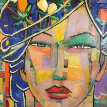 Peinture intitulée "portrait fille exot…" par Esteves Brito, Œuvre d'art originale, Acrylique