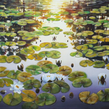Pintura intitulada "Water Lilies 2" por Oleg Riabchuk, Obras de arte originais, Óleo