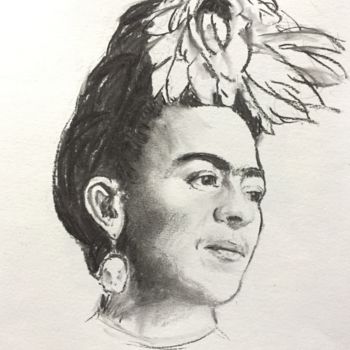 Drawing titled "Frida2" by Dominique Dève, Original Artwork, Charcoal