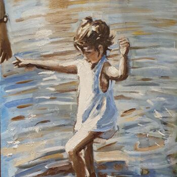 Schilderij getiteld "ines-en-la-playa.jpg" door Andrew Moore, Origineel Kunstwerk, Olie