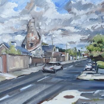 Schilderij getiteld "Bottletower, Dublin" door Andrew Moore, Origineel Kunstwerk, Olie