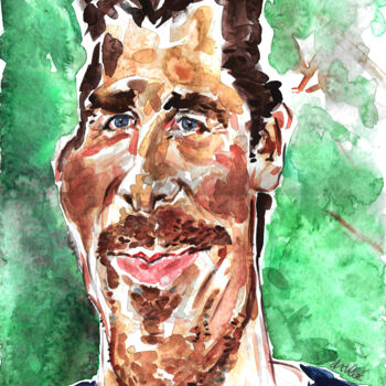 Painting titled "Christian Bale" by Bertrand Daullé, Original Artwork, Watercolor