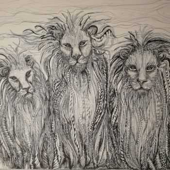 Drawing titled "Les Félins ©" by Bega, Original Artwork, Ink