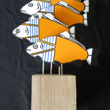 Sculpture intitulée "Poissons bretons" par Nyls  Eliot, Œuvre d'art originale, Bois