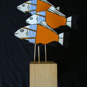 Sculpture intitulée "Les Poissons d'Elio…" par Nyls  Eliot, Œuvre d'art originale, Bois