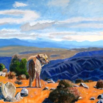 Pintura intitulada "Desert Coyote" por Herscovitch Larry, Obras de arte originais, Óleo