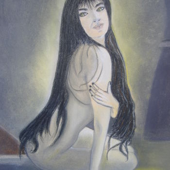 Peinture intitulée "belle brune aux che…" par Ghislaine Limbour, Œuvre d'art originale, Pastel