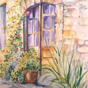 Pintura intitulada "Porta com vasos" por Isabel Alfarrobinha, Obras de arte originais, Aquarela