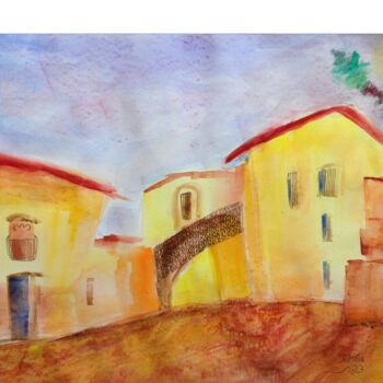 Painting titled "street in Safed 8" by Janna Shulrufer, Original Artwork, Watercolor