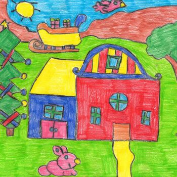 Dessin intitulée "le traîneau de noël" par Audrey Segura, Œuvre d'art originale, Crayon