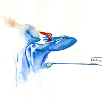 Painting titled "Modern narcissim" by Florian Leu, Original Artwork, Watercolor