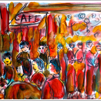 Painting titled "BAL AU BAR" by Jean Mirre, Original Artwork, Oil