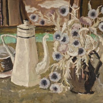 Peinture intitulée "Cafetière aux chard…" par Dominique Bertrand, Œuvre d'art originale, Huile