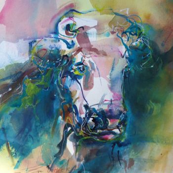 Peinture intitulée "Les yeux doux" par Eva Gohier, Œuvre d'art originale, Aquarelle