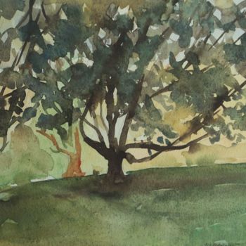 Peinture intitulée "Arbres à contrejour" par Claude Hardenne, Œuvre d'art originale
