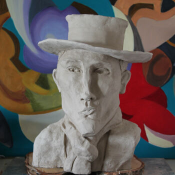 Sculpture intitulée "L'homme au chapeau…" par Catherine Costet (Lccat), Œuvre d'art originale, Terre cuite