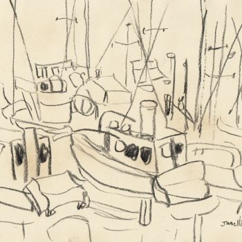 Drawing titled "Boats in Anacortes…" by Janel Bragg, Original Artwork, Charcoal