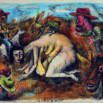 Desenho intitulada "La Fiancée du Desse…" por Patrick Jannin, Obras de arte originais, Tinta