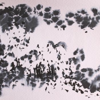 Peinture intitulée "Phénix - paysage on…" par Clau Redier-Clément, Œuvre d'art originale, Encre
