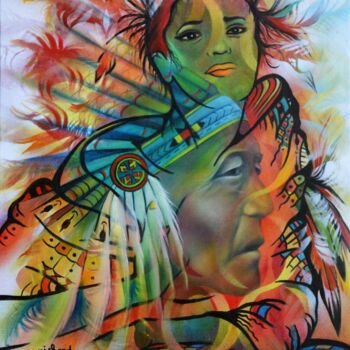 Peinture intitulée "plume d'aigle" par Jeannette Guichard-Bunel, Œuvre d'art originale, Huile