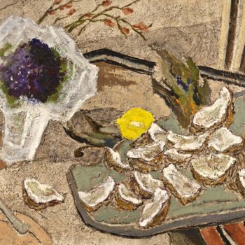 Peinture intitulée "Huîtres et violettes" par Dominique Bertrand, Œuvre d'art originale, Huile